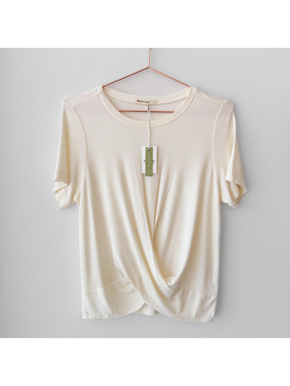 NWT Marine Layer Cream Twist-Front Ribbed Short Sleeve Tee‎ Size Large